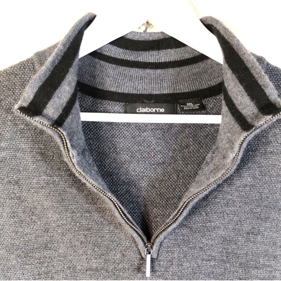 Merino Wool Blend Sweater Men's 3XL Grey Long Sleeve Quarter Zip Grandpa Preppy - Picture 3 of 11